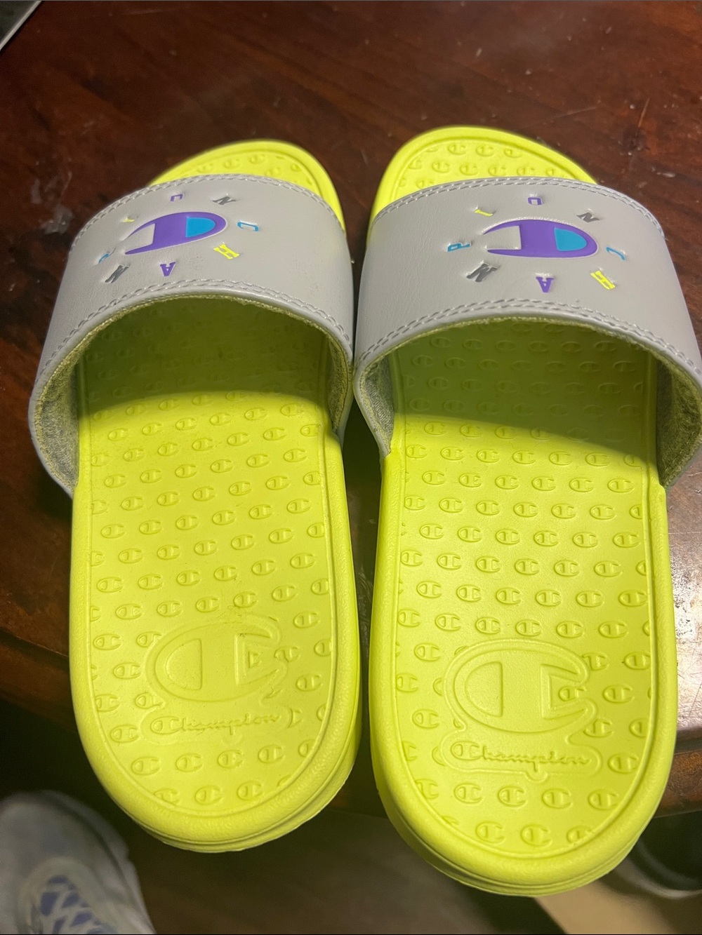 Champion Youth Slide Sandals in Neon Yellow with White Strap